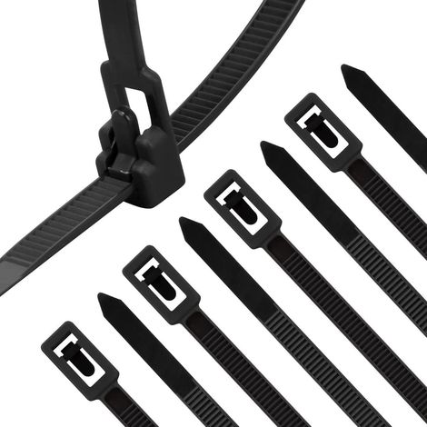 Kabelbinder 100 Stück Wiederlösbar Schwarz UV 400mm x 7.6mm Schwarze (1/5)
