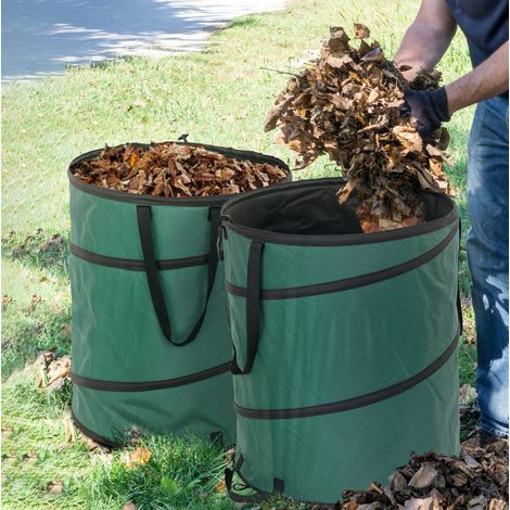 2 sacos de jardín autoportantes de 160 L verdes con tapa de cremallera y asas (1/5)