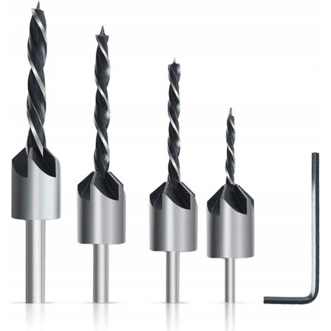 Set di punte con svasatore 4 pz. 3-6mm + chiave