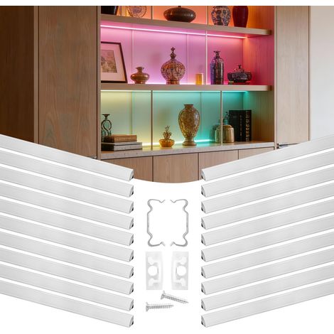 Profilé Aluminium LED en V 1 m Lot de 20 Canal LED pour Éclairage sous Meuble Ruban Lumineux Cuisine, avec Diffuseur en PC Blanc Laiteux, Embouts et Clips de Fixation, Aluminium Anodisé Argent (1/5)