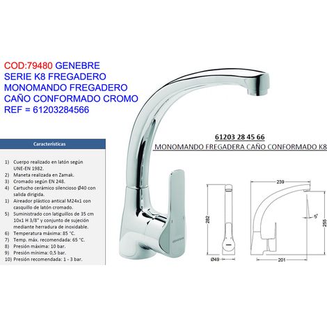 Rubinetto lavabo monocomando Genebre K8 con sagomatura CR61203284566