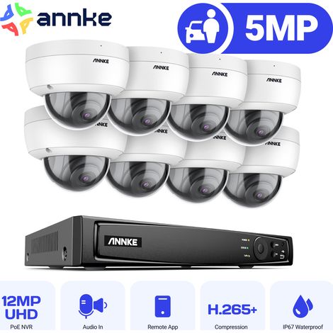 ANNKE 8CH Kit di videosorveglianza 4K POE NVR 8×5MP Telecamera Full HD IR Visione Notturna Telecamera Dome Rilevamento Movimento Sistema di Sicurezza Bianco (1/5)