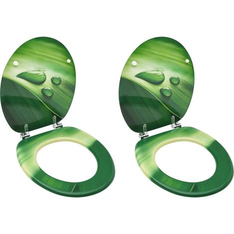 Juego de dos asientos de inodoro con tapa MDF verde diseño de gotas de agua 020002975