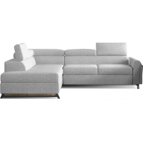 Canapé angle gauche convertible tissu gris clair avec têtières réglables Nikos 265cm 2 (1/5)
