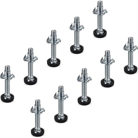 10er Set Verstellschrauben M8 x 45 mm mit Einschlagmutter und Kunststoff-Fußteil