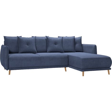BANDOL - Canapé d'angle convertible tissu lisse 3 places Bleu (1/5)