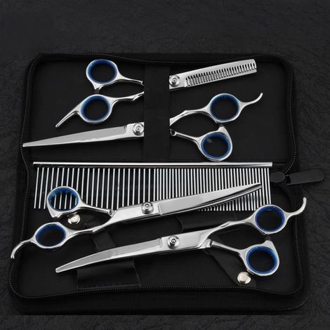 Filiyano – kit de toilettage 5 – Ciseaux pour chiens et chats, kit de toilettage 5 en 1 avec lames courbes et tranchantes. (1/5)