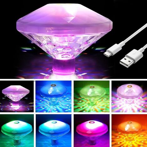 Lumières pour spa, lumières flottantes pour piscine, lumière disco flottante pour bain, 8 modes d'éclairage LED pour salle de bain, lumière disco sous-marine étanche pour piscine, fontaine, bassin, dé (1/5)