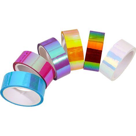 Lot de 6 rouleaux de ruban adhésif holographique coloré, ruban d'étiquettes transparent aux couleurs de l'arc-en-ciel, ruban décoratif irisé et imperméable pour les arts et le bricolage au bureau (1/5)