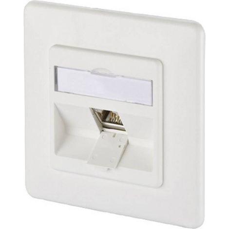 Prise réseau encastré insert avec plaque centrale et châssis CAT 6a 1 port Metz Connect 1309111002-E blanc pur R68390 (1/3)