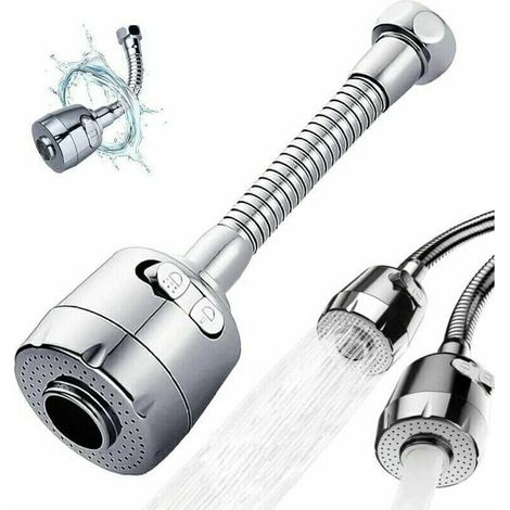 Embout de robinet, rallonge de robinet de cuisine, aérateur de robinet, rallonge de tête de pulvérisation pivotante, mousseur, rallonge de robinet rotative à 360°, mode mousse et pluie, 17 cm (1/4)