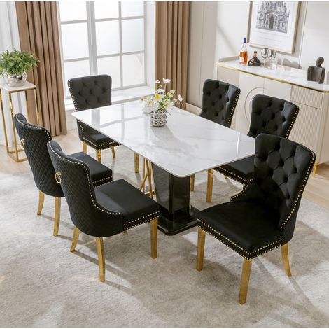 chaise salle a manger velours 50 5 cm noire pieds metal OKMYHOME (1/5)