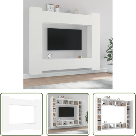 The Living Store 8-tlg. TV-Schrank-Set Weiß Holzwerkstoff - TV-Schrank - Holzwerkstoff Möbel - Wohnzimmer Dekoration - Wandmontage - Fernsehtisch (1/5)
