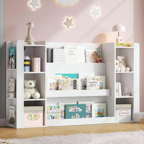 Bibliothèque enfant blanche en MDF avec compartiments de rangement 140 x 30 x 95 cm (1/5)