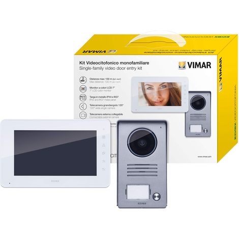 VIMAR K40930 Kit videocitofonico da parete con: videocitofono vivavoce a colori LCD 7" con tastiera capacitiva, targa audiovideo 1 pulsante, alimentatore, completo di staffe per il fissaggio, bianco (1/5)