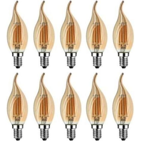 Ampoule Flamme LED E14, 4W Equivalent à Ampoule Halogène/Incandescente 40W, Blanc Chaud 2700K, Flamme Bougie LED encastrable, 360° Faisceau, IRC80, Verre marron, Lot de 10 [Classe énergétique A++] (1/4)