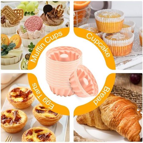 12-teiliges Silikon-Muffin-Set – Kuchen-, Torten- und Puddingformen – Cupcake-Formen – 6,5 x 2,8 cm – Lotuswurzelrosa (1/4)