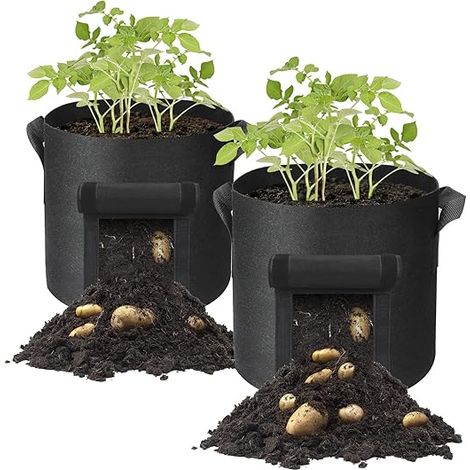 Lot de 2 Sacs de Culture de Pommes de Terre, Sacs de Culture de 10 gallons, Pot de Fleurs avec poignées et fenêtre de récolte pour Pommes de Terre, tomates Sacs de Plantation de Jardinage