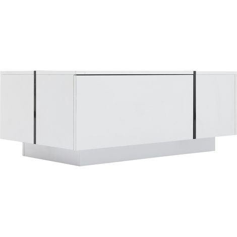 Mesa de centro moderna blanca y negra con 4 cajones, acabado brillo, 100 x 60 x 40 cm (1/5)
