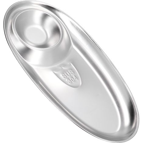 Assiette à apéritif ovale argentée en acier inoxydable 304, compartimentée, idéale pour la maison, le camping et les activités de plein air. (1/5)