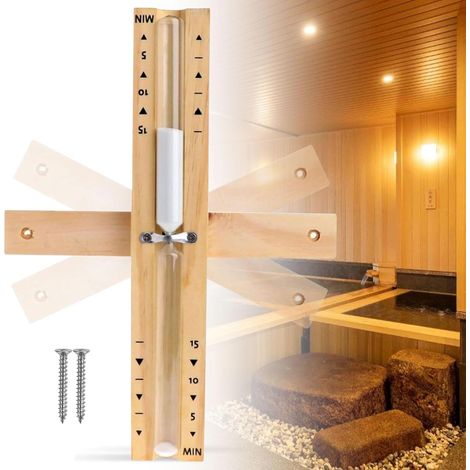 1 - Sablier De Sauna - Accessoires De Sauna - Compte À Rebours 15 Minutes - Bois Et Verre Résistant - Pour Hammam Spa - Naturel - 20x8cm (1/5)