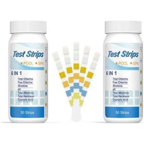 Aiperq 6 en 1 Bandelettes Piscine Brome Spa, Languettes Ph Piscine Bandes Test Qualité d'eau sur Chlore Brome Alcalinité Acide Cyanurique Dureté du Liquide Testeur Générale (100pcs) (1/4)