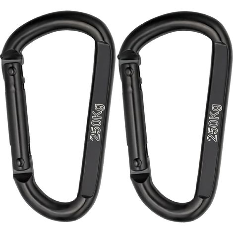 Mosquetón negro de acero inoxidable M8 de 8 cm (paquete de 2) – Mosquetón llavero de 250 kg para hamaca, columpio, perro, camping, senderismo (1/5)