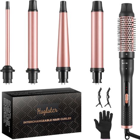 5 in 1 Curling Iron Thermal Brush, Wavy Curler (9 mm-32 mm), Curling Iron Kit, Fast Heat and One with Glove, for Travel and Gifts (1/5)