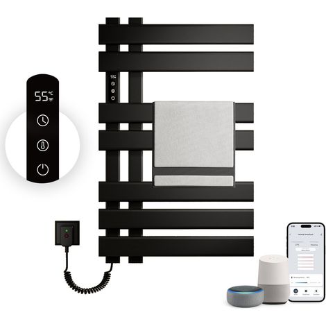 Oihpaw – Sèche-serviette électrique 450x720mm – 235W avec minuterie – Contrôle tactile et compatible Google Home – Design noir élégant (1/5)