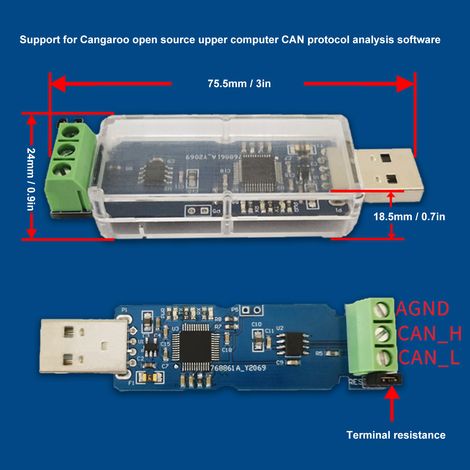 Convertisseur USB vers CAN Bus non isolé, module avec indicateur LED 3 couleurs, débit 1 Mbaud, puce intégrée, adaptateur USB-CAN pour diagnostic et contrôle. (1/5)