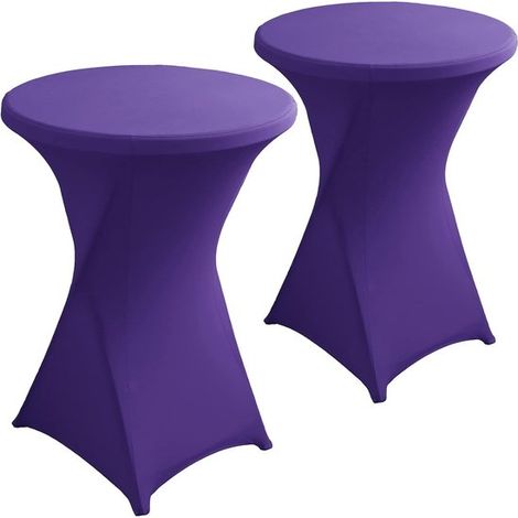2 tovaglie elasticizzate viola per tavoli alti, tavoli rotondi e coperture per banconi bar per eventi di catering, matrimoni, feste e banchetti. (1/5)