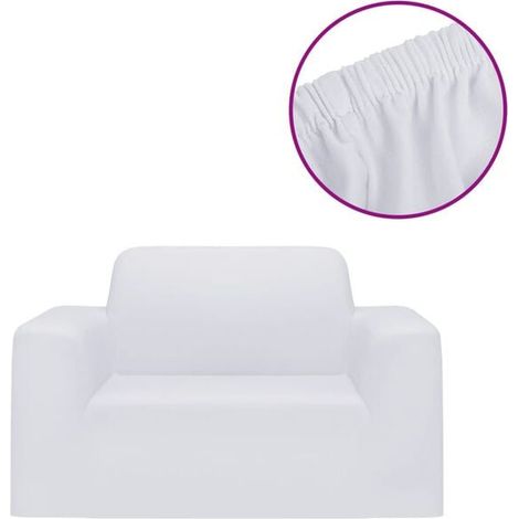 Housse de canapé extensible blanche, en tissu tricoté polyester. (1/5)