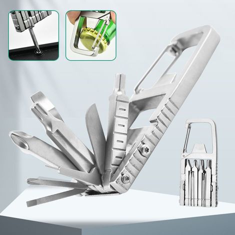 Porte-Clés Multitool, Combinaison de Clés Multi Tool 12 en 1 Pliable Vis Rotary Bit Décapsuleur Kit en Acier Inoxydable Set Folding Outdoor Tool (1/5)