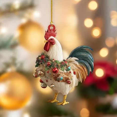 Ornement De Noël Coq - Acrylique 2D 8 cm - Décoration Arbre De Noël Fermière Rustique - 1 Pièce (1/5)