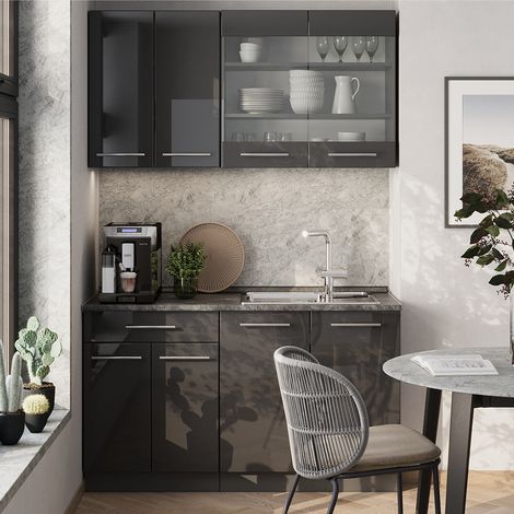 Cuisine Fame-Line, Anthracite Haute brillance, 140cm sans PT, Vicco