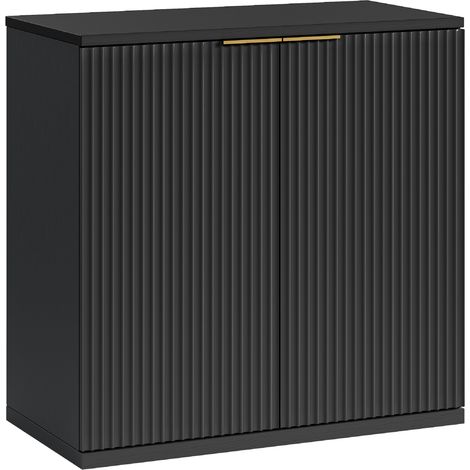 Aparador moderno de MDF negro con puertas en relieve y tiradores metálicos, 80 x 40 x 80 cm (1/5)