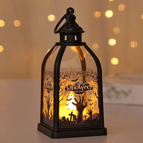 Lanterne LED décorative d'Halloween, lampe à poser avec motifs fantômes, citrouille, sorcière pour décoration de fête