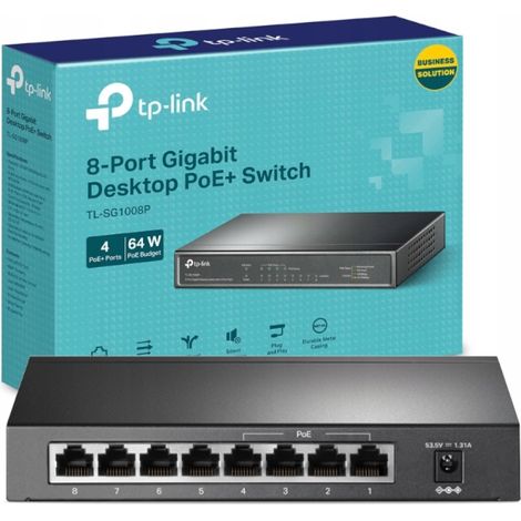 Switch PoE TP-Link TL-SG1008P : 8 ports GE, 4 ports PoE, boîtier métallique (1/5)