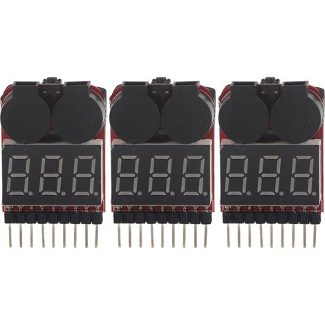 Lot de 3 testeurs LED de batterie LiPo 1S-8S avec alarme basse tension et avertisseur sonore, accessoire RC (1/5)