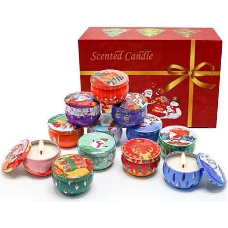 Set regalo da 12 candele profumate natalizie XVX, in cera di soia naturale, ideale per donne, per alleviare lo stress, cene in famiglia e decorazioni per feste di Natale. (1/4)