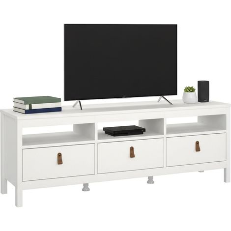 Dmora - Fernsehschrank Astana, Ständer für Wohnzimmerfernseher, Niedriges Wohnzimmer-Sideboard, TV-Ständerbasis, 151x38 h54 cm, Weiß