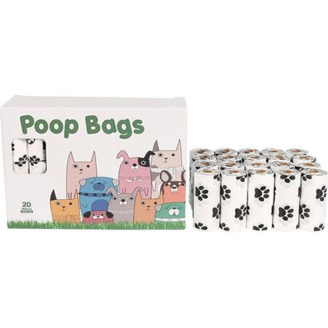 Sacs à déjections d'animaux, sacs biodégradables pour crottes de chat et de chien,Empreintes Blanches 20volumesnuméro de série5 (1/5)