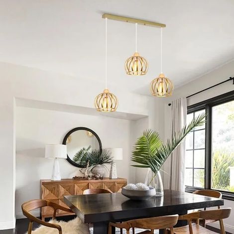 Lampe Suspension - - Vintage Industriel - Métal et Bois - E27 - 60W - 3 Ampoules (1/5)