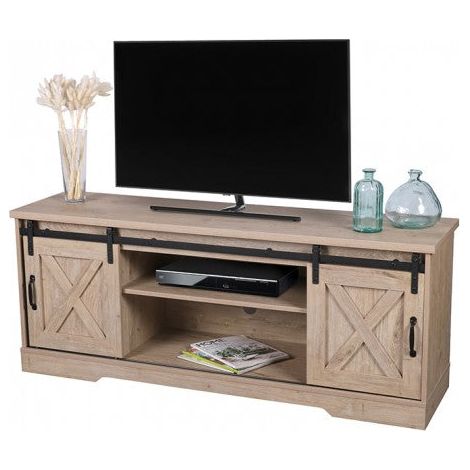Meuble TV MANHATTAN 2 portes coulissantes - Bois - Bois et métal - L 150 x P 39.5 x H 59.5 cm - Livraison gratuite (1/3)