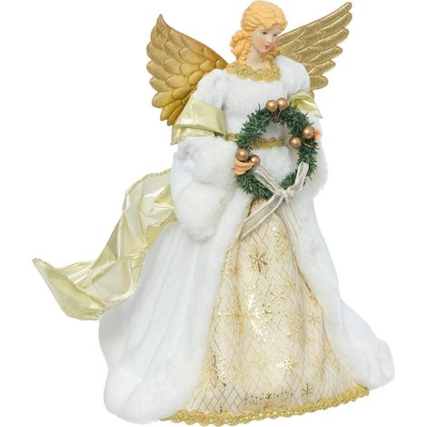 Déco Sapin de Noël Cimier Poupée Ange avec ailes et couronne Blanc et Doré - Feeric Christmas