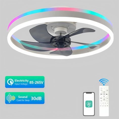 Ventilateur plafond RGB – Blanc – Télécommande + APP – Variateur – Lumière LED – Salon/chambre/bureau (1/5)