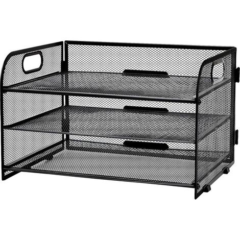 1 dreistufiger Schreibtisch-Organizer, Metallgitter, integrierter Griff, ausziehbare Ablagen, für A4-Dokumente (1/5)