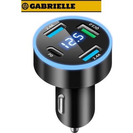 Chargeur allume-cigare USB C rapide à 4 ports, prise 50W QC3.0&PD&2.4A, chargeur rapide USB avec voltmètre LED pour iPhone, Android, Samsung (1/4)
