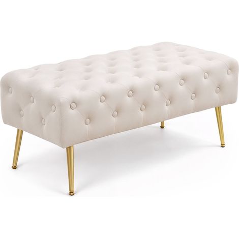 Panca imbottita in velluto trapuntato 100 cm MONACO Beige (1/5)