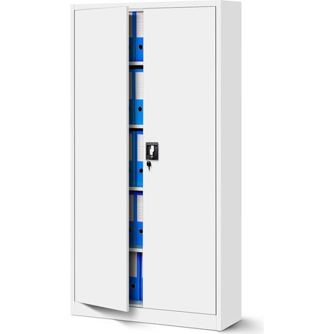 Jan Nowak Büroschrank C001 Aktenschrank Lagerschrank Mehrzweckschrank Metallschrank 4 Fachböden Pulverbeschichtung Stahlblech 185 cm x 90 cm x 40 cm - weiß (1/5)